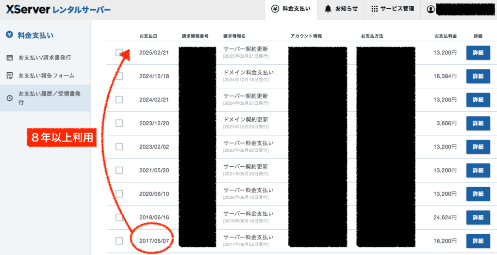 Xサーバーを8年以上利用